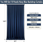 50ft×10ft Wrinkle Free Navy Blue Backdrop Curtain for Grad Birthday Party, 10 Panels 5×10ft Thick Silky, alternate view 5