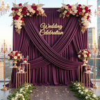 50ft×12ft Wrinkle Free Burgundy Backdrop Curtain for Wedding Parties, 10 Panels 5×12ft Long Silky Polyester