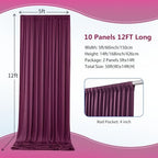 50ft×12ft Wrinkle Free Burgundy Backdrop Curtain for Wedding Parties, 10 Panels 5×12ft Long Silky Polyester, alternate view 3