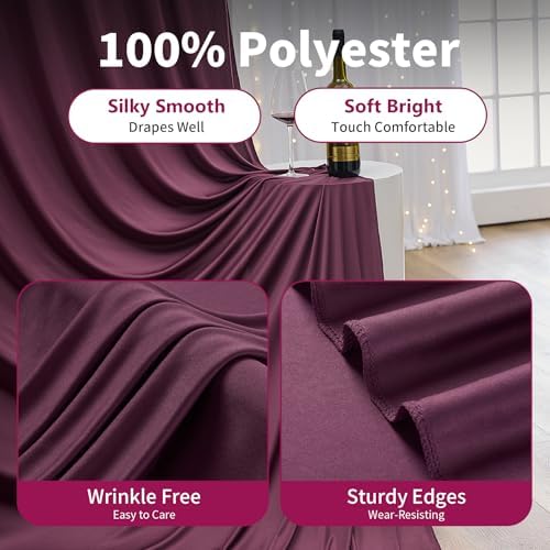 50ft×12ft Wrinkle Free Burgundy Backdrop Curtain for Wedding Parties, 10 Panels 5×12ft Long Silky Polyester, alternate view 4