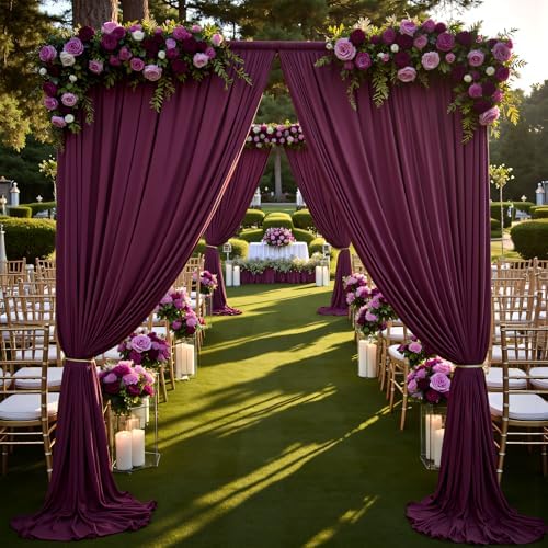 50ft×12ft Wrinkle Free Burgundy Backdrop Curtain for Wedding Parties, 10 Panels 5×12ft Long Silky Polyester, alternate view 5