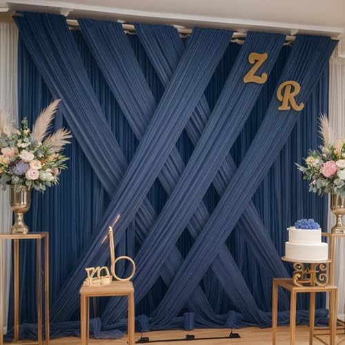 50ft×12ft Wrinkle Free Navy Blue Backdrop Curtain for Wedding Parties, 10 Panels 5×12ft Long Soft Silky, alternate view 5