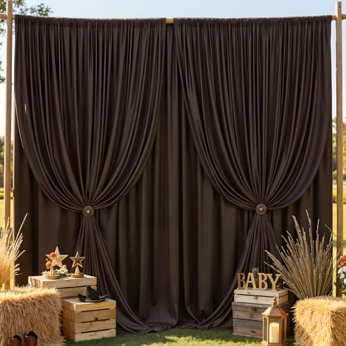50ft×14ft Wrinkle Free Brown Backdrop Curtain for Wedding Parties 10 Panels 5×14ft Long Silky Polyester Photo