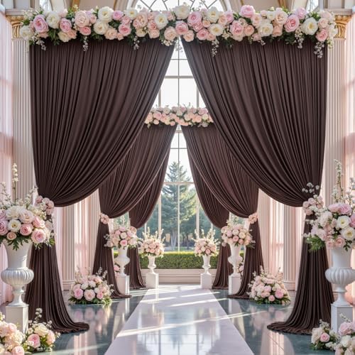 50ft×14ft Wrinkle Free Brown Backdrop Curtain for Wedding Parties 10 Panels 5×14ft Long Silky Polyester Photo, alternate view