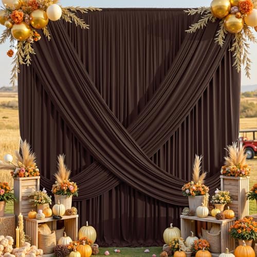 50ft×14ft Wrinkle Free Brown Backdrop Curtain for Wedding Parties 10 Panels 5×14ft Long Silky Polyester Photo, alternate view
