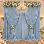 50ft×14ft Wrinkle Free Dusty Blue Backdrop Curtain for Wedding Parties, 10 Panels 5×14ft Long Silky Polyester