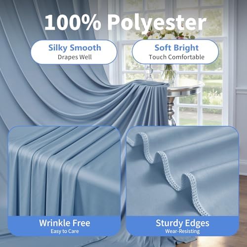 50ft×14ft Wrinkle Free Dusty Blue Backdrop Curtain for Wedding Parties, 10 Panels 5×14ft Long Silky Polyester, alternate view