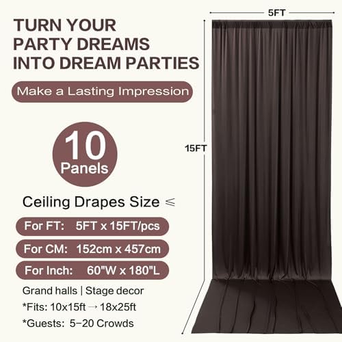 50ft×15ft Brown Backdrop Curtain for Wedding Parties, alternate view 6