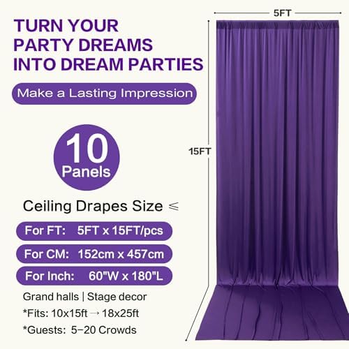 50ft×15ft Deep Purple Backdrop Curtain for Wedding Parties, alternate view 6