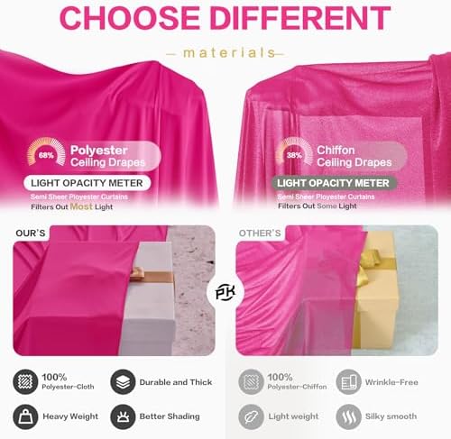 50ft×15ft Hot Pink Backdrop Curtain for Wedding Parties, alternate view 2
