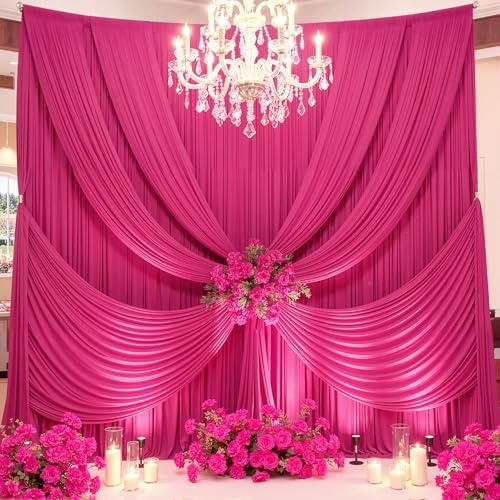 50ft×15ft Hot Pink Backdrop Curtain for Wedding Parties, alternate view 3