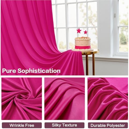 50ft×15ft Hot Pink Backdrop Curtain for Wedding Parties, alternate view 4