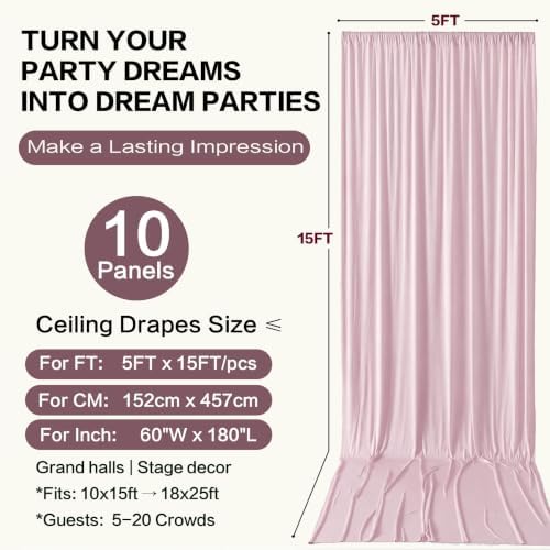 50ft×15ft Light Pink Backdrop Curtain for Wedding Parties, alternate view 6