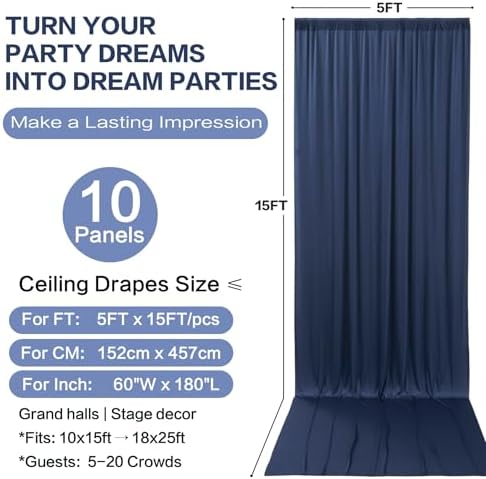 50ft×15ft Navy Blue Backdrop Curtain for Wedding Parties, alternate view 6