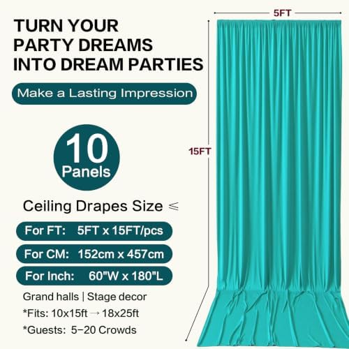50ft×15ft Turquoise Backdrop Curtain for Wedding Parties, alternate view 6