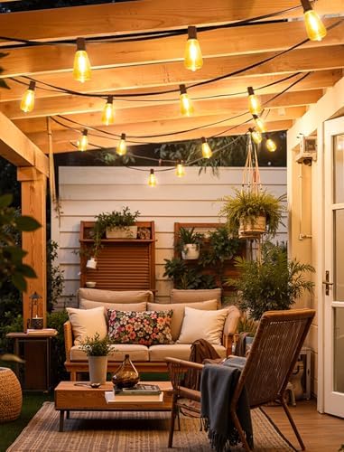 50FT(2x25FT) Outdoor String Lights, Patio Lights with 20+2 LED Dimmable Waterproof ST38 Vintage Shatterproof, alternate view