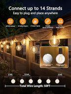 50FT Brown Outdoor String Lights, Shatterproof LED Globe Edison String Lights with 50 G40 LED Bulbs, Waterproof, alternate