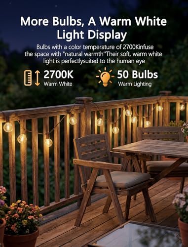 50FT Brown Outdoor String Lights, Shatterproof LED Globe Edison String Lights with 50 G40 LED Bulbs, Waterproof, alternate