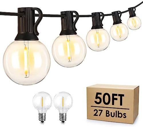 50Ft LED Outdoor String Lights G40 Globe Dimmable Patio Light, Waterproof Hanging String Light with 27 Warm