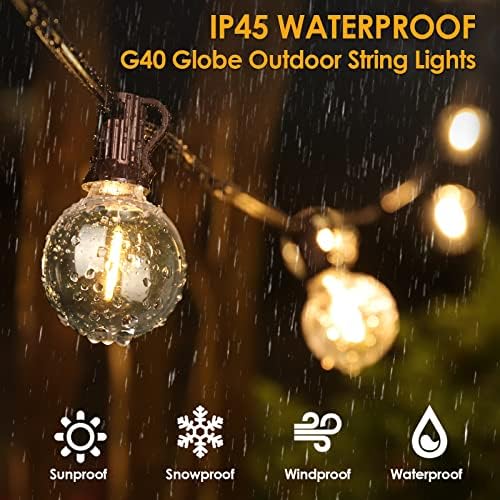 50Ft LED Outdoor String Lights G40 Globe Dimmable Patio Light, Waterproof Hanging String Light with 27 Warm, alternate view 3