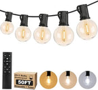 50FT LED Outdoor String Lights with Dimmable 3 Color Lights with Remote