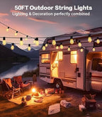 50FT LED Outdoor String Lights with Remote,16+ 1 Shatterproof Bulbs Waterproof and Dimmable Patio Lights for, alternate view