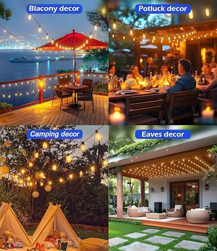 50FT LED Outdoor String Lights with Remote,16+ 1 Shatterproof Bulbs Waterproof and Dimmable Patio Lights for, alternate view
