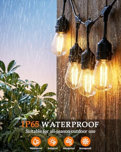 50FT Outdoor String Light 32+2 Bulbs 2W, 120W Dimmer Remote IP65 Waterproof, alternate view 3
