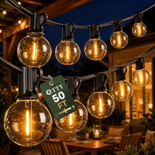 50FT Outdoor String Lights, 25+1 G40 LED Bulbs, Dimmable Patio Lights