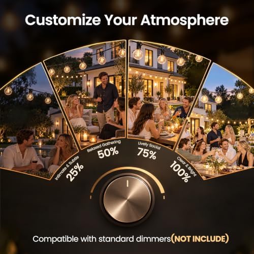 50FT Outdoor String Lights, 25+1 G40 LED Bulbs, Dimmable Patio Lights, alternate view 4