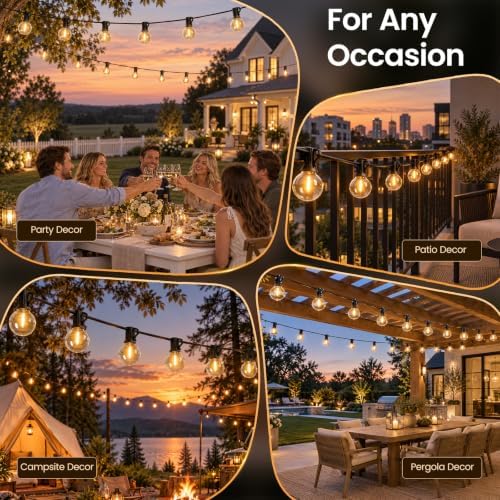 50FT Outdoor String Lights, 25+1 G40 LED Bulbs, Dimmable Patio Lights, alternate view 6