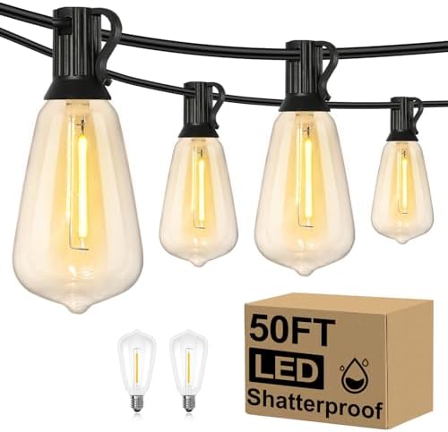 50FT Outdoor String Lights 27 Bulbs, 2200K Amber Lights