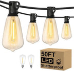 50FT Outdoor String Lights 27 Bulbs, 2200K Amber Lights