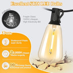 50FT Outdoor String Lights 27 Bulbs, 2200K Amber Lights, alternate view 2