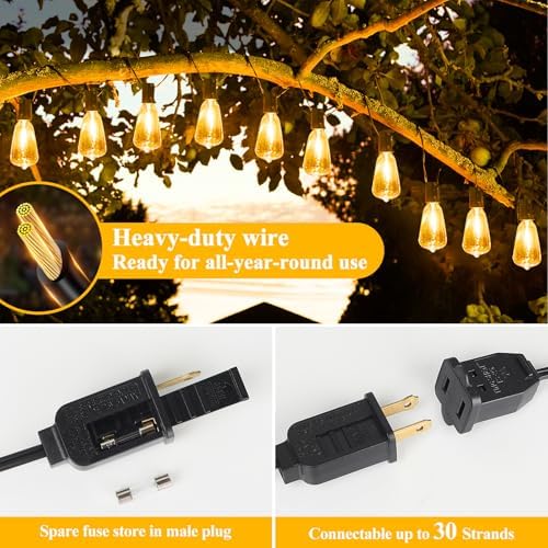 50FT Outdoor String Lights 27 Bulbs, 2200K Amber Lights, alternate view 6