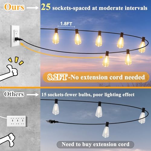 50FT Outdoor String Lights 27 Bulbs, Waterproof Patio Lights (Pack of 2), alternate view 3