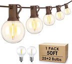 50Ft Outdoor String Lights, G40 Globe Patio Lights with 25+2 Waterproof LED Hanging Plastic Bulbs for Gazebo