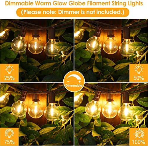 50Ft Outdoor String Lights, G40 Globe Patio Lights with 25+2 Waterproof LED Hanging Plastic Bulbs for Gazebo, alternate view