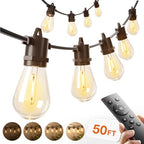 50FT Outdoor String Lights LED with Remote Dimmable Waterproof