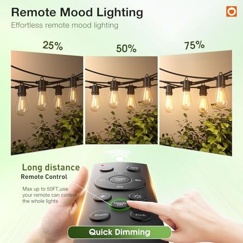 50FT Outdoor String Lights LED with Remote Dimmable Waterproof, alternate view 3