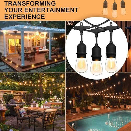 50FT Outdoor String Lights, S14 Waterproof Patio Lighting, Black in Black, alternate view 2