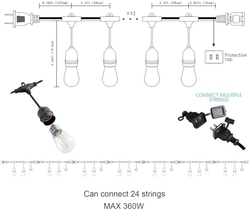 50FT Outdoor String Lights, S14 Waterproof Patio Lighting, Black in Black, alternate view 4
