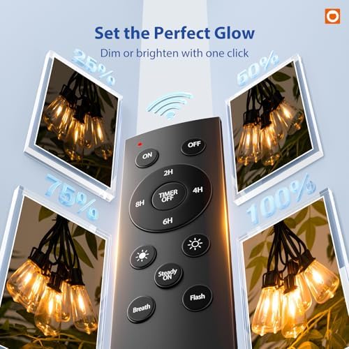 50FT Outdoor String Lights ST38 LED with Remote Waterproof Dimmable, alternate view 6