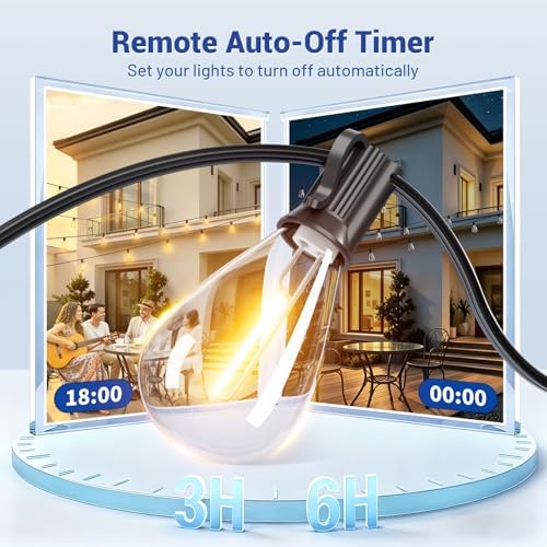 50FT Outdoor String Lights with Remote & Dimmable, 18+1 Shatterproof Waterproof Bulbs, Dimmable Outside Hanging, alternate