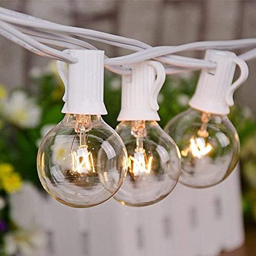 50FT Outdoor White String Lights with 20 Clear Bulbs, G40 Globe Patio String Lights for Indoor/Outdoor