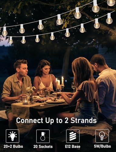 50FT Outdoor White String Lights with 20 Clear Bulbs, G40 Globe Patio String Lights for Indoor/Outdoor, alternate view 5