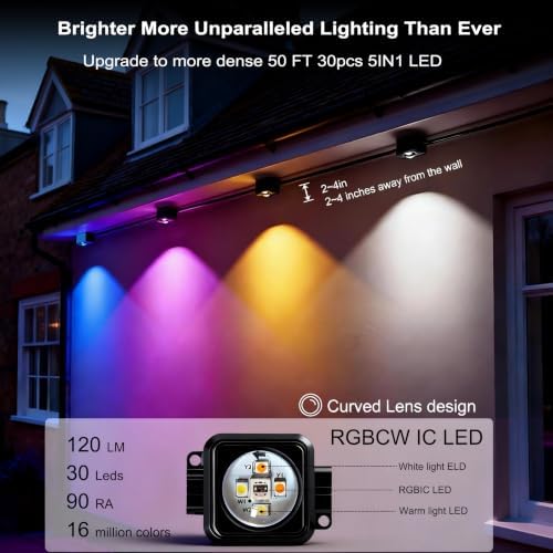 50ft Permanent Outdoor Lights Pro, 30 RGBCW+IC LED String Light Cuttable, alternate view 5