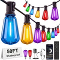 50FT Plug-in String Lights, Fixed 5-Color ST38 Bulbs, Bluetooth & Remote