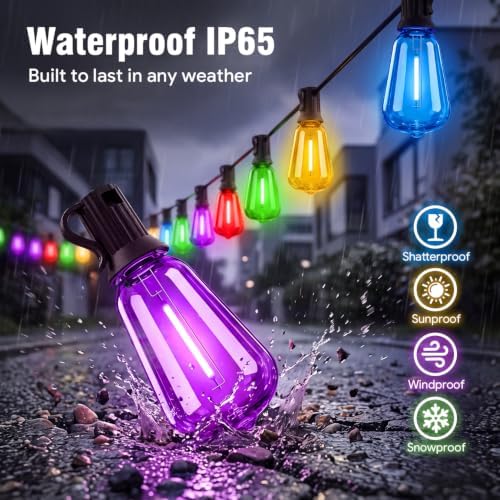 50FT Plug-in String Lights, Fixed 5-Color ST38 Bulbs, Bluetooth & Remote, alternate view 6