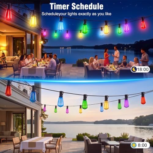 50FT Plug-in String Lights, Fixed 5-Color ST38 Bulbs, Bluetooth & Remote, alternate view 7